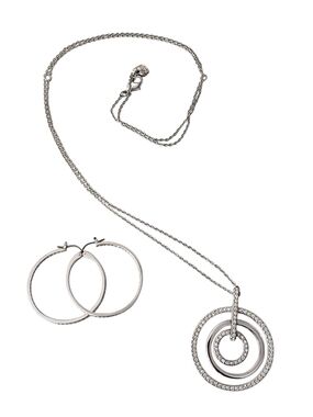 Sworavski Silver-Tone Triple Circle Pendant Necklace & Hoop Earrings Set